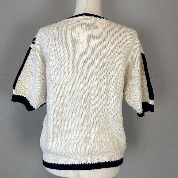 Eagle Eye 80s Vintage Nautical Sailing Short Sleeve Button Cardigan Size M Knit - Picture 6 of 11